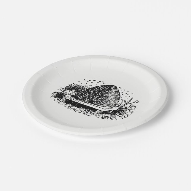 Bee Hive and Bees #1 Heraldic Vintage Paper Plates (Angled)