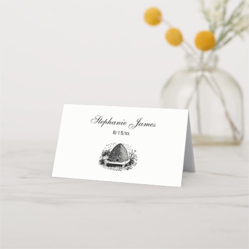 Bee Hive and Bees 1 Heraldic Vintage Place Card