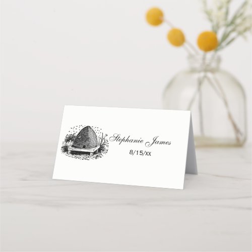 Bee Hive and Bees 1 Heraldic Vintage Place Card