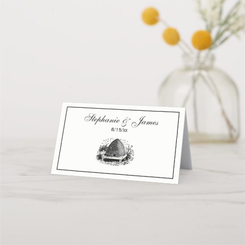 Bee Hive and Bees 1 Heraldic Vintage Place Card