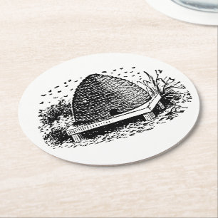 Bee Hive and Bees #1 Heraldic Vintage Round Paper Coaster
