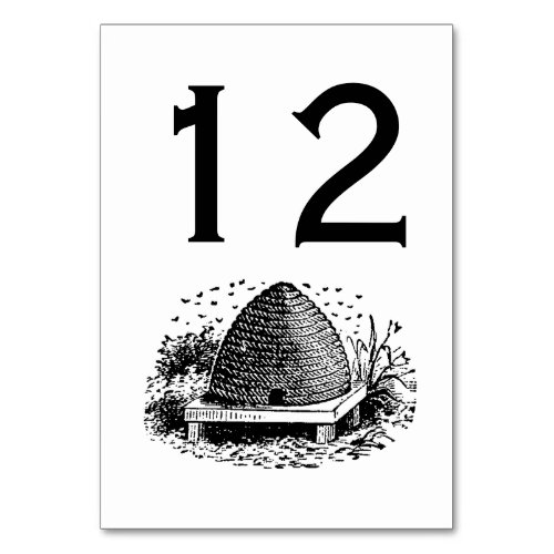 Bee Hive and Bees 1 Heraldic Vintage Table Number