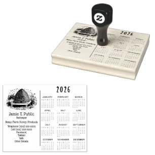 Bee Hive and Bees & 2026 Year Calendar Rubber Stamp