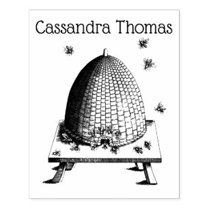Bee Hive and Bees #2 Heraldic Vintage Name Rubber Stamp