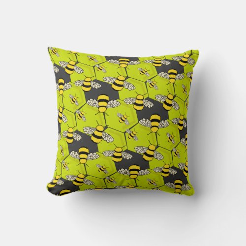 Bee Hive Fun Honeycomb Throw Pillow