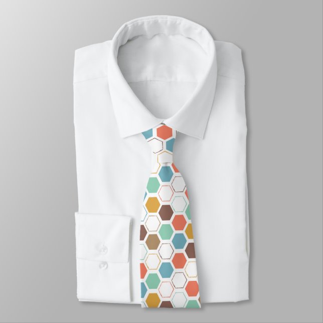 Bee Hive Module Pattern Neck Tie (Tied)