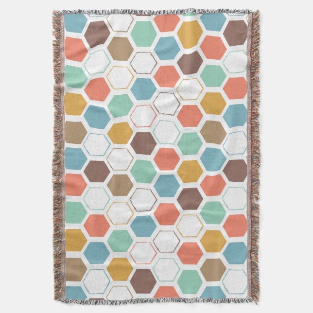 Bee Hive Module Pattern Throw Blanket (Front Vertical)