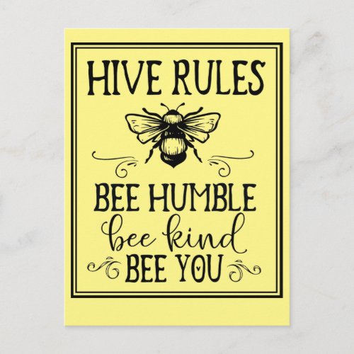 Bee Hive Rules Word Art Postcard