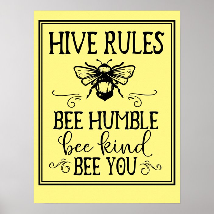 Bee Hive Rules Word Art Poster