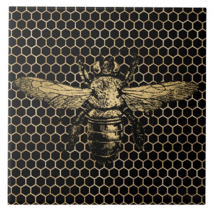 Bee Hive Rustic Gold Honeycomb Black Ceramic Tile