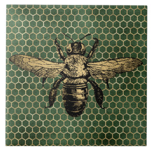 Bee Hive Rustic Gold Honeycomb Green Ceramic Tile