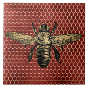 Bee Hive Rustic Gold Honeycomb Red Ceramic Tile