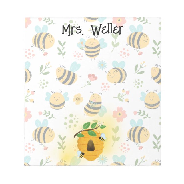 bee hives and bees cute personalized notepad (Front)