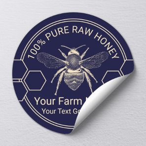 Bee Homemade Honey Jar Navy & Gold Beekeeper Farm Classic Round Sticker