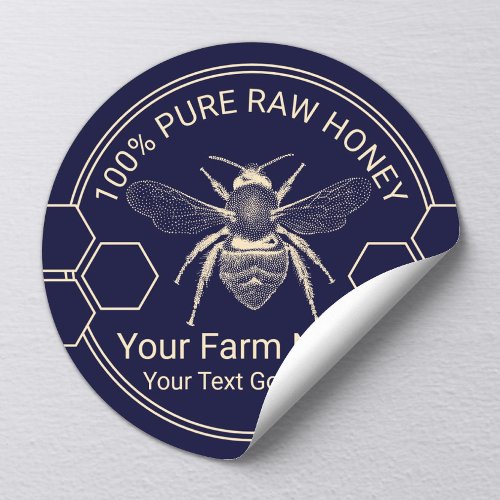 Bee Homemade Honey Jar Navy  Gold Beekeeper Farm Classic Round Sticker