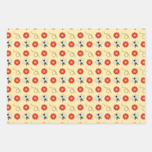 Bee Honey And Flower Wrapping Paper Sheets