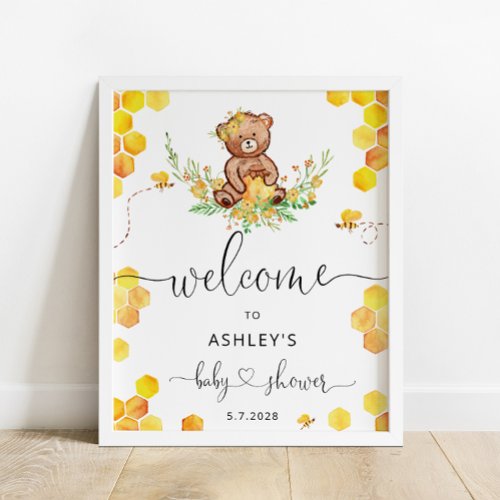 Bee honey bear baby shower welcome poster