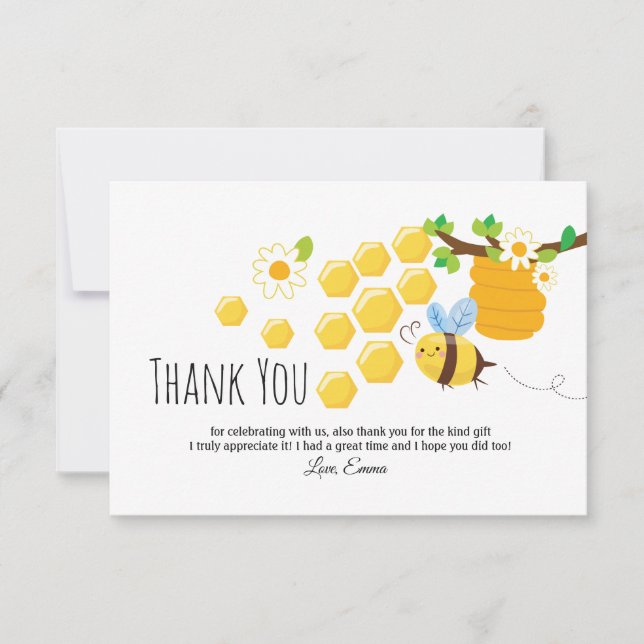 bee, honey bee, honey comb , Bumble bee thank you Card (Front)