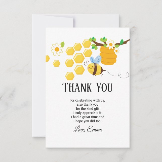 bee, honey bee, honey comb , Bumble bee thank you Invitation (Front)