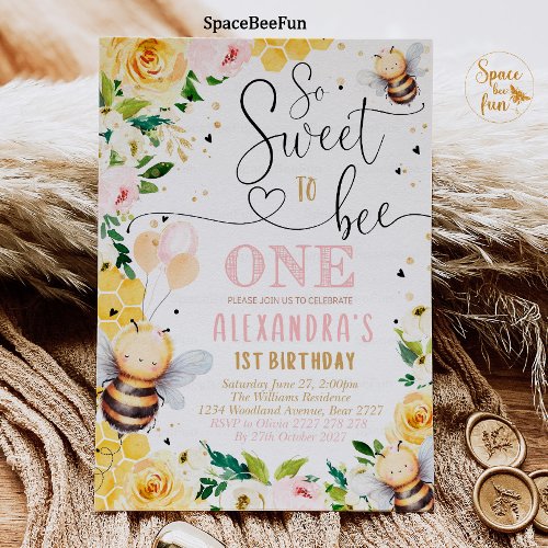 Bee Honey Birthday invitation Girl So Sweet to Bee