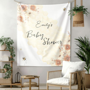 Bee Honey Boho Wildflower Baby Shower Tapestry