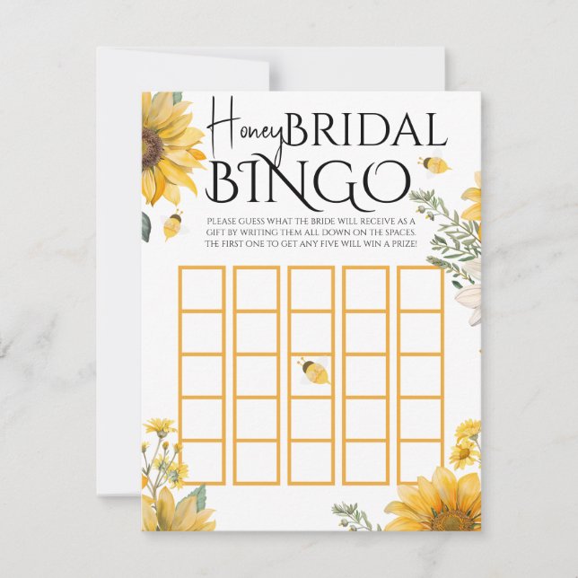 Bee Honey Bridal Shower Bingo Game Note Card (Front)