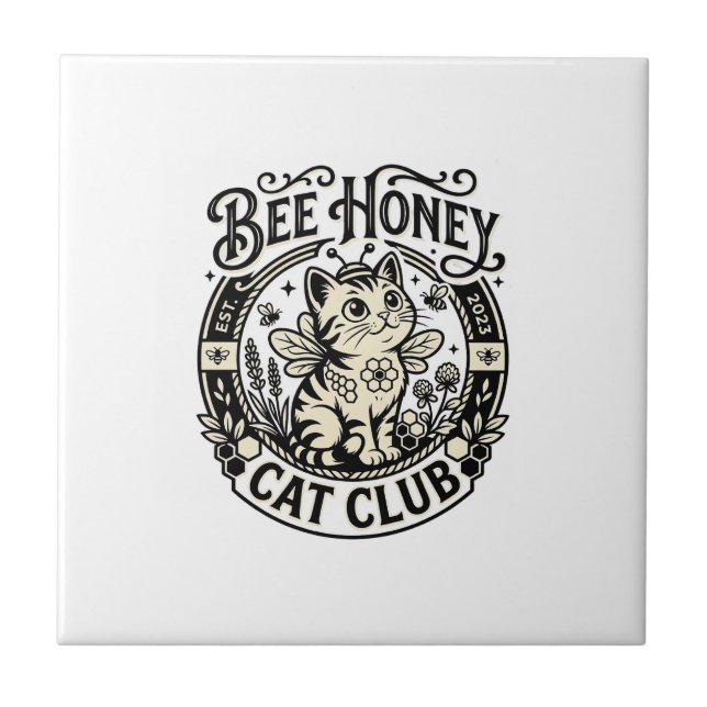 Bee Honey Cat Funny Cat Graphic - Bee Honey Cat Cl Ceramic Tile (Front)
