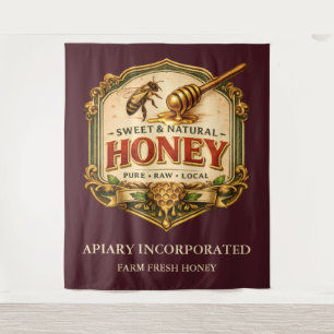 Bee honey dipper vintage sign market signage plum tapestry