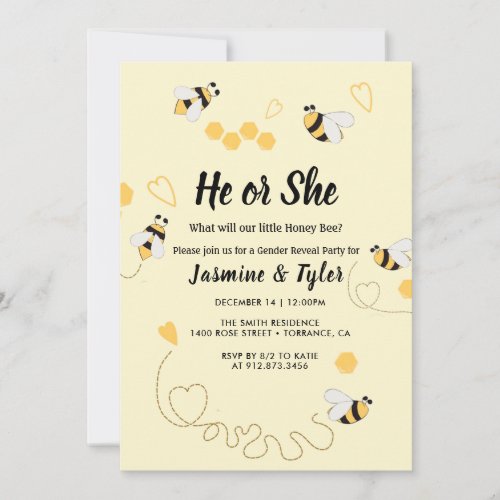 Bee Honey He or She Gender Reveal Invitation