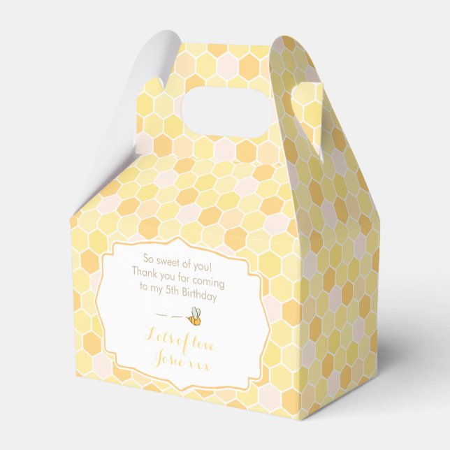 Bee, honey or honeycomb yellow favor box design (Front Side)