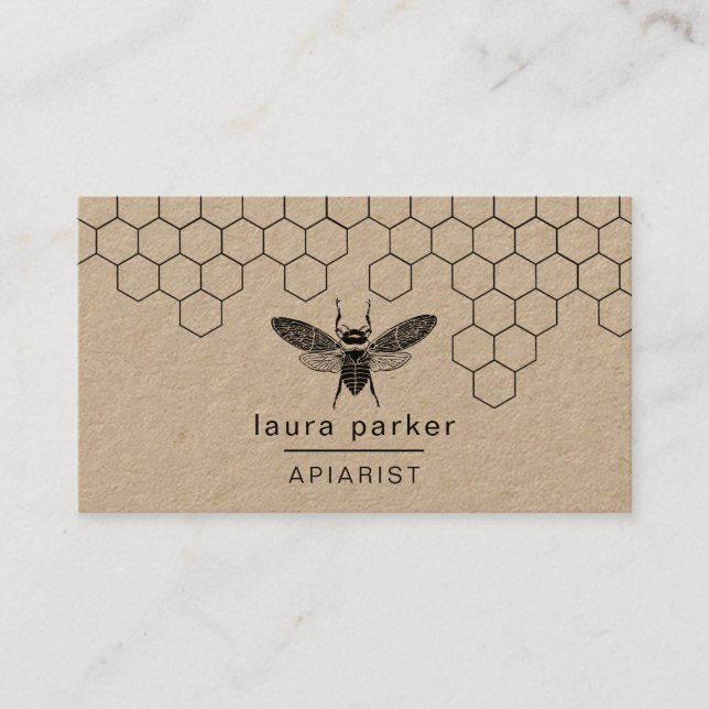 Bee Honey Seller Apiarist Black White Hexagon Busi Business Card (Front)