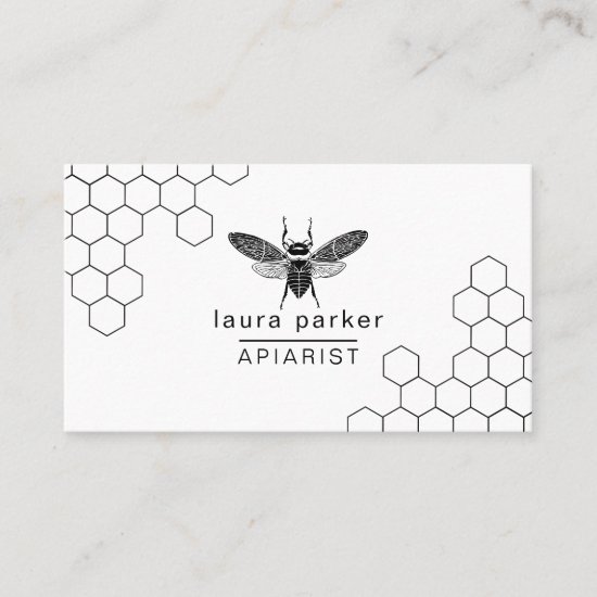 Bee Honey Seller Apiarist Black White Hexagon Business Card