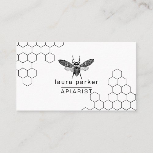 Bee Honey Seller Apiarist Black White Hexagon Business Card