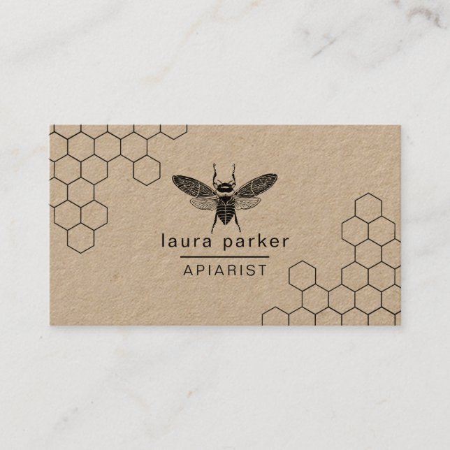 Bee Honey Seller Apiarist Black White Hexagon Business Card (Front)
