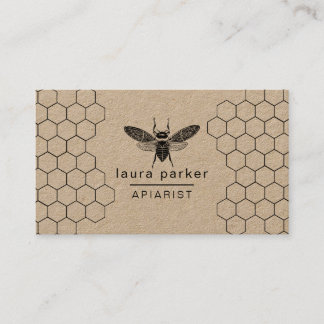 Bee Honey Seller Apiarist Black White Hexagon Business Card