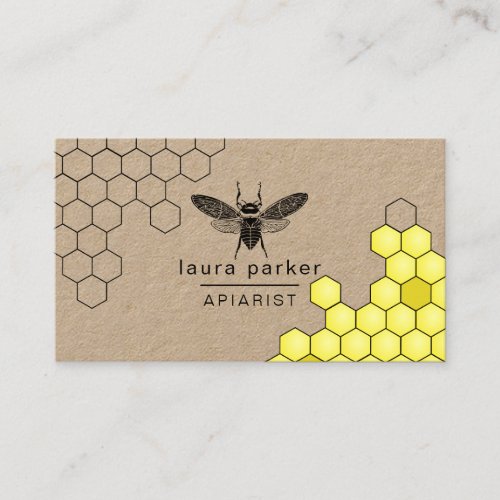 Bee Honey Seller Apiarist Black Yellow Hexagon Bus Business Card