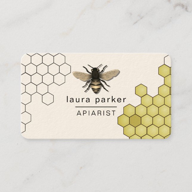 Bee Honey Seller Apiarist Black Yellow Hexagon   Business Card (Front)