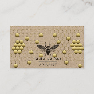 Bee Honey Seller Apiarist Black Yellow Hexagon  Business Card