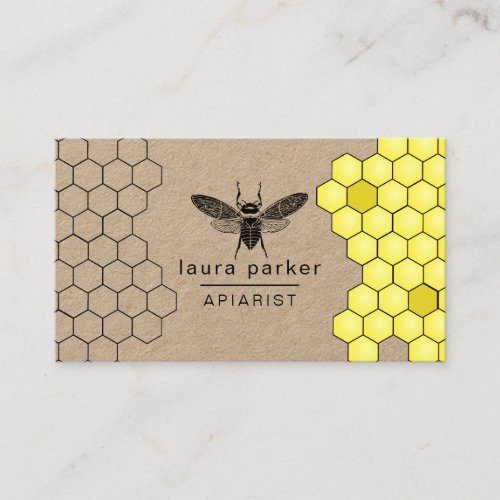 Bee Honey Seller Apiarist Black Yellow Hexagon Business Card