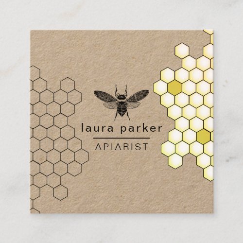 Bee Honey Seller Apiarist Black Yellow Hexagon Squ Square Business Card
