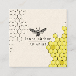 Bee Honey Seller Apiarist Black Yellow Hexagon Square Business Card