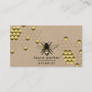 Bee Honey Seller Apiarist Gold Yellow Hexagon    B Business Card