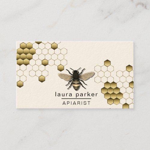 Bee Honey Seller Apiarist Gold Yellow Hexagon    Business Card