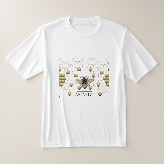 Bee Honey Seller Apiarist Gold Yellow Hexagon   T-Shirt (Laydown)