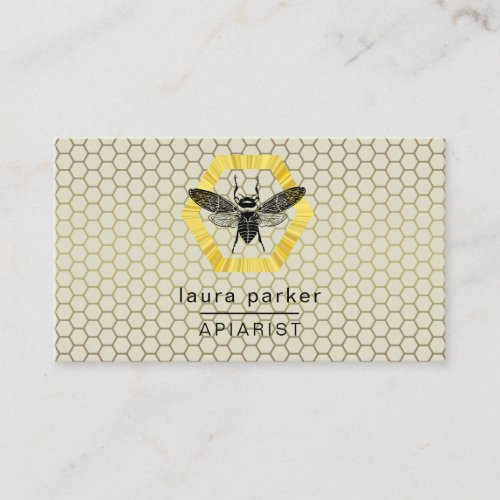 Bee Honey Seller Apiarist Lime Yellow Gold Hexagon Business Card