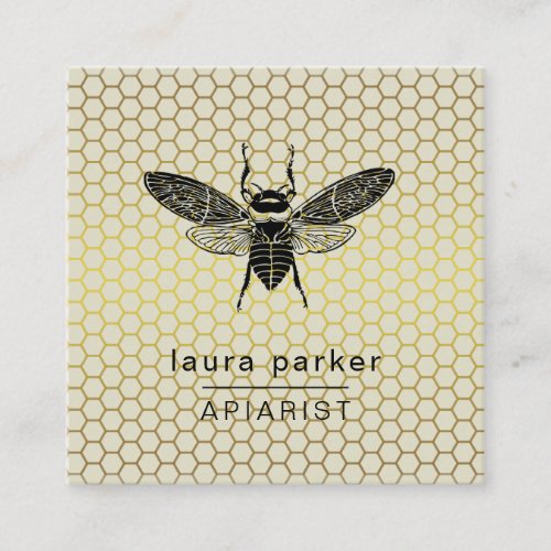 Bee Honey Seller Apiarist Lime Yellow Hexagon Square Business Card