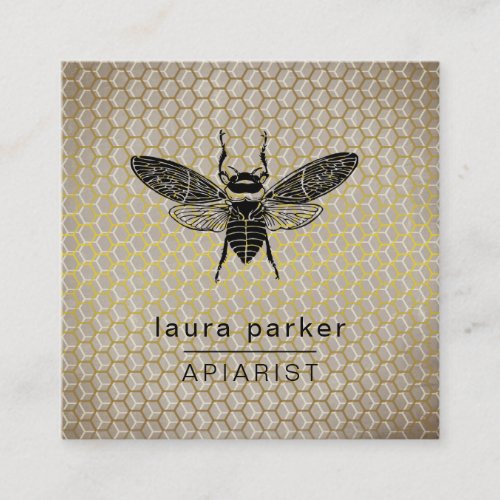 Bee Honey Seller Apiarist Lime Yellow Hexagon Square Business Card