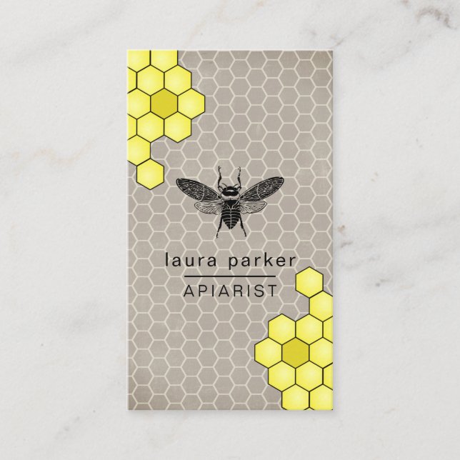 Bee Honey Seller Apiarist Rustic Brown Hexagon Business Card (Front)