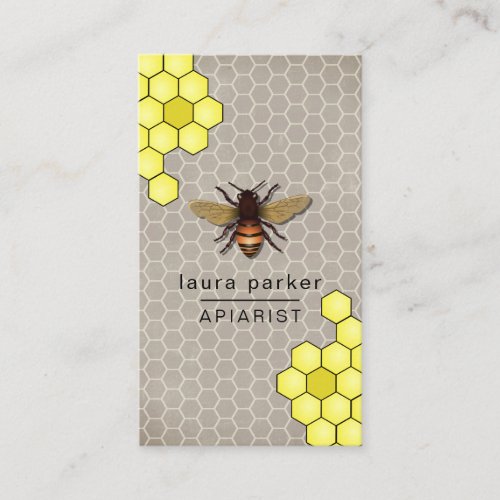 Bee Honey Seller Apiarist Rustic Brown Hexagon Business Card