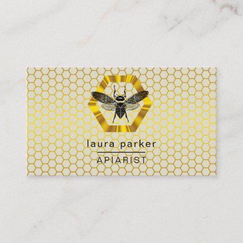 Bee Honey Seller Apiarist Yellow Gold Hexagon Business Card